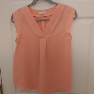 Pleated v neck pink top